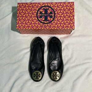 Tory Burch black gold classic Reva ballet flats